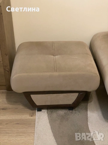 Разтегателен ъглов диван + клик-клак механизъм , тъмно бежов + кафява кожа, снимка 5 - Дивани и мека мебел - 53202502
