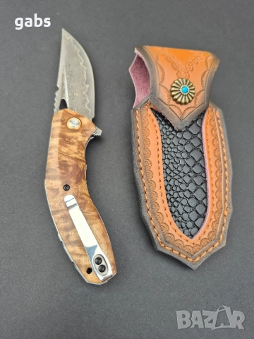 Сгъваем джобен нож,дамаска стомана,съчмен лагер,Flipper Outdoor Tool, снимка 6 - Ножове - 49492670