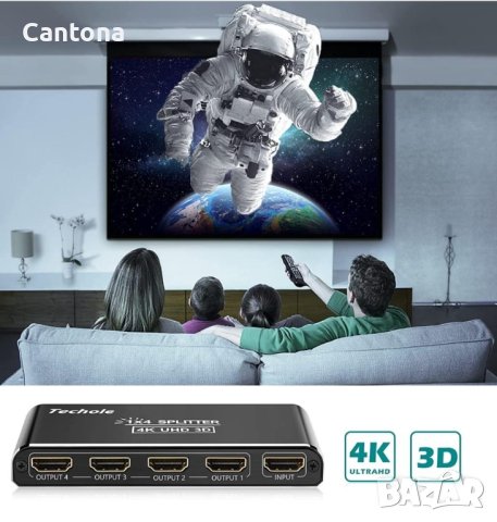 4K UHD 3D HDMI сплитер, 1 вход - 4 изхода,HDCP1.4, PS4,XBOX,PC, HS 104 BK, снимка 4 - Стойки, 3D очила, аксесоари - 40517129