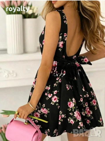 Черна Рокля на Цветя с Пандела, снимка 2 - Рокли - 54096640