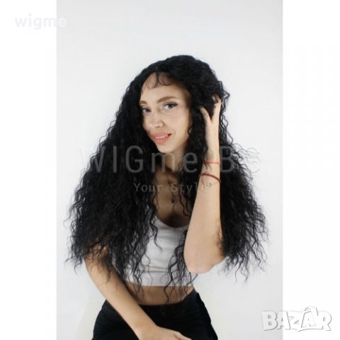 Дълга тъмно черна лейс фронт перука Елда, снимка 4 - Аксесоари за коса - 27775968