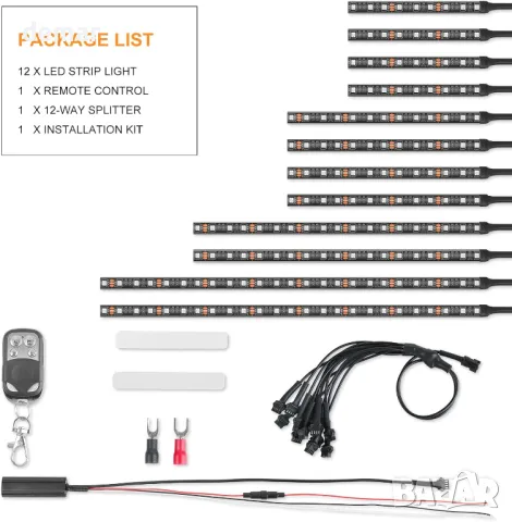 12 части комплект лентови светлини за мотоциклети Водоустойчиви RGB неонови акцентни светлини DC 12V, снимка 7 - Аксесоари и консумативи - 47937013