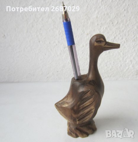 Пате гъска птица моливник дърворезба дървено, снимка 3 - Статуетки - 29299533
