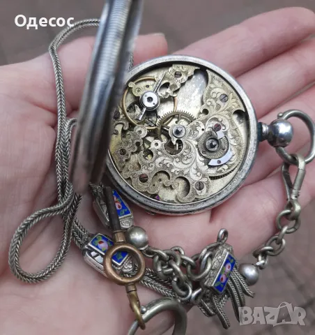 Уникален Швейцарски сребърен джобен часовник Skeleton Gothic  1850 г