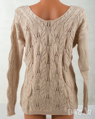Бежов дамски ажурен пуловер с памук марка MKM Knitwear, снимка 3 - Блузи с дълъг ръкав и пуловери - 31410492