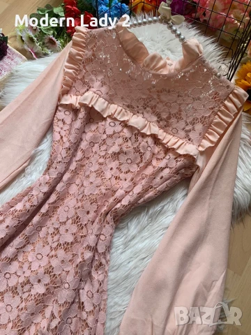 Розова дантелена рокля, снимка 2 - Рокли - 50920737