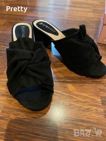 Черни велурени чехли на ток, снимка 9 - Чехли - 37586833