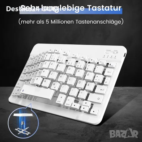 Ултра тънка Bluetooth клавиатура zoyu – безжична, презареждаема, QWERTZ, бяла, снимка 3 - Клавиатури и мишки - 56007466