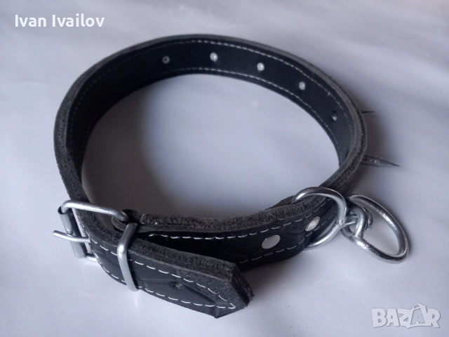 Кожен нашийник с шипове 75 см – Двойно шита естествена кожа / 4 см