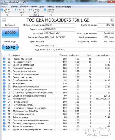 Продавам 750 GB диск за лаптоп