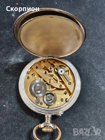 Швейцарски СРЕБЪРЕН джобен часовник 1901г. с позлата - 10 РУБИНА - ПРОМОЦИЯ, снимка 13 - Джобни - 47156792