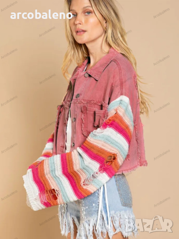 Ежедневно дамско дънково яке с дълги ръкави в цвят дъга, 3цвята , снимка 10 - Якета - 44751638