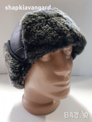 Телешка кожена шапка ушанка-калпак мъжки модел лукс-51, снимка 7 - Шапки - 8750685