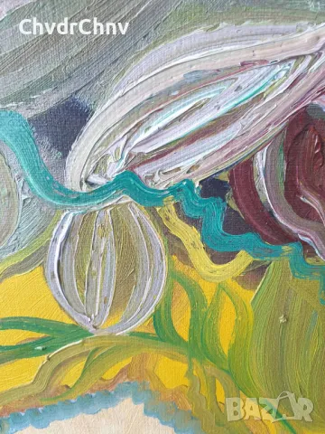 Anita Nilson 61х51см наивизъм/шведска абстрактна картина масло върху платно/женски портрет, снимка 4 - Картини - 50336646