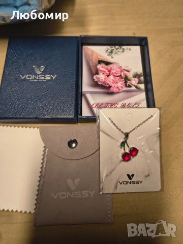 Персонализирано колие VONSSY с висулка от червена череша и 5A кубичен цирконий, , снимка 2 - Колиета, медальони, синджири - 53883422