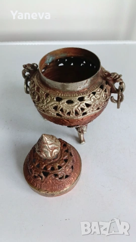 Тибетска , антична кадилница (съд за тамян), изработена от мед и месинг. , снимка 5 - Декорация за дома - 54151355