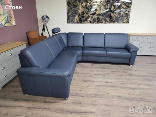 Син кожен ъглов диван Vercelli Belvita, снимка 2 - Дивани и мека мебел - 44246034
