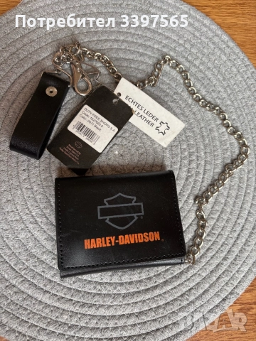 Чисто нов рокерски портфейл с метална верижка Harley Davidson от естествена кожа, снимка 2 - Портфейли, портмонета - 52276000