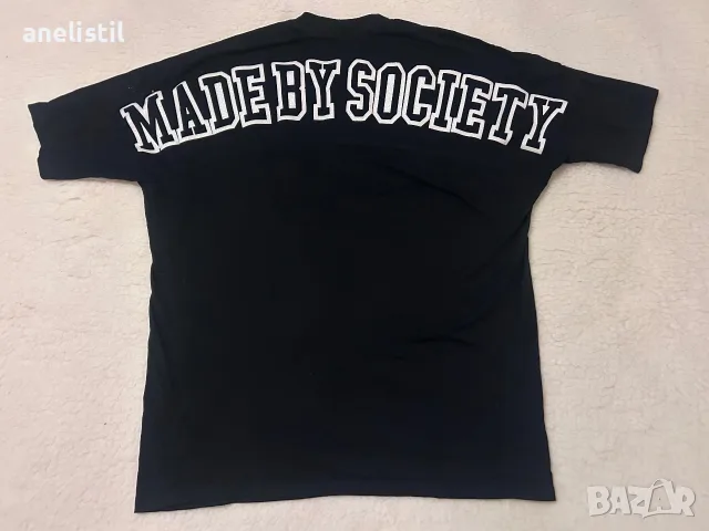 Черна тениска Made By Society XL – oversize модел, унисекс, снимка 2 - Тениски - 55878813