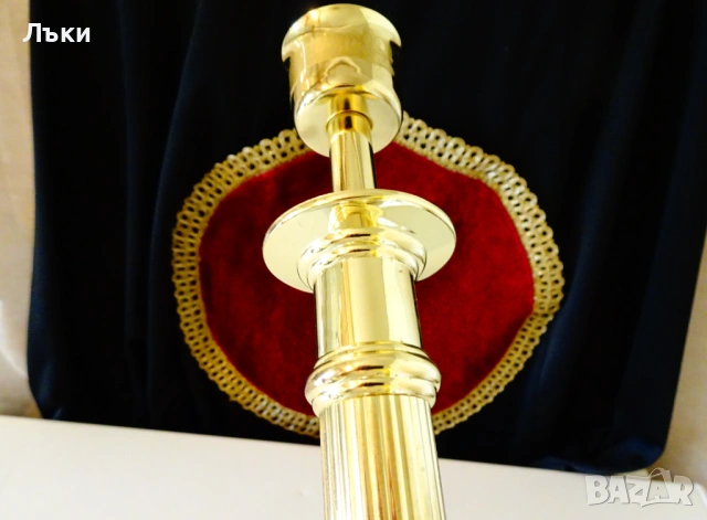 Позлатен бронзов свещник Helbsing Peine 30 см. , снимка 6 - Антикварни и старинни предмети - 53990095