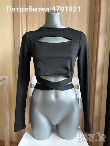 Дамска къса черна блуза, снимка 3 - Корсети, бюстиета, топове - 53189840