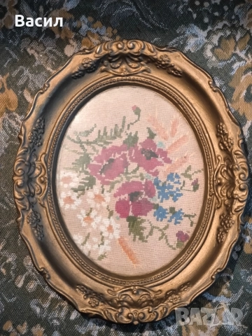 Красив ръчно бродиран цветен гоблен, снимка 8 - Антикварни и старинни предмети - 52996853