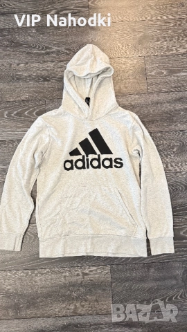 Това е светлосиво худи Adidas Essentials с голямо лого, снимка 4 - Суичъри - 52582450