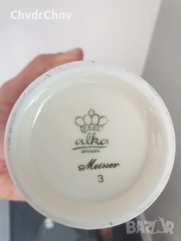 ALKA Bavaria Meissen 23см/АЛКА Бавария Майсен стара немска порцеланова ваза с капак-урна, снимка 15 - Вази - 55876499