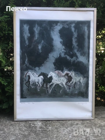 стара българска картина /литография/ "Кончета" - худ. Жана Костуркова - 1927-2010г., снимка 1