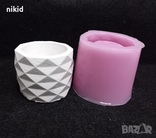 3d геометрични ромбове релеф кашпа ваза цилиндър силиконов молд форма гипс декор