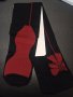S/M дамски чорапи за жартиери в черно, с червена пета, ръб и панделка, снимка 3