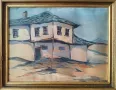 Картина, къщи, български автор, 1950-те г., снимка 1