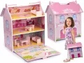 Двуетажна дървена къща за кукли с мебели, снимка 1