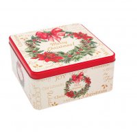 Коледна кутия Mercado Trade, За сладки, Метал, Коледен венец, Екрю, снимка 1 - Кутии за храна - 38552731