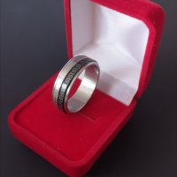 Нов пръстен за мъж Versace дизайн сребърно и черно, снимка 1 - Пръстени - 29902672