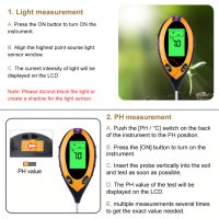 4в1 Уред за измерване PH на почвата,температура,влажност и интезитед на светлина, снимка 16 - Градинска техника - 30906414