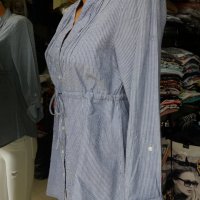 НАМАЛЕНИЕ! СТРАХОТНА памучна риза в ситно синьо-бяло райе с коланче под бюста, снимка 4 - Ризи - 29980872