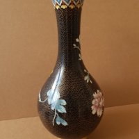 Красива 19ти век Китайска Клазоне бронзова клетъчен емайл ваза, снимка 6 - Вази - 42262468