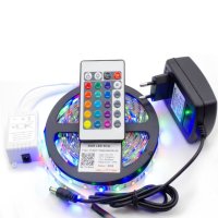LED лента, цветна RGB, 5 метра водоустойчива с дистанционно управление, снимка 3 - Лампи за стена - 42375700