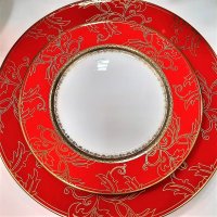 Червени чинии от костен порцелан YoLiSa, снимка 1 - Чинии - 31887815
