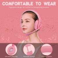 Neefeaer Pink Геймърски слушалки стерео съраунд звук, розови, снимка 7 - Слушалки и портативни колонки - 44391646