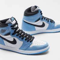 Чисто Нови Оригинални Обувки Nike Air Jordan 1 High Retro University Blue Heritage 43 Размер Номер, снимка 5 - Кецове - 39024448