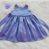 Детска официална рокля лилав сатен 9-12месеца с аксесоар за коса, снимка 6 - Бебешки рокли - 32103550