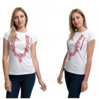 Нова дамска бяла тениска с трансферен печат Шевица, Етно мотив, България, снимка 3 - Тениски - 29964888