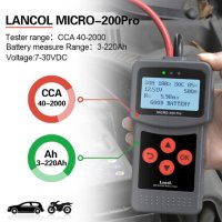 12V 24V MICRO-200 PRO Тестер за автомобилна батерия Цифров анализатор на батерия Многоезичен AGM EFB, снимка 4 - Аксесоари и консумативи - 42066855