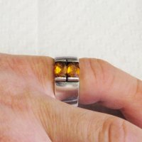 Стар марков мъжки сребърен пръстен с красиви желти сапфири -  стар внос от Щати, снимка 5 - Пръстени - 29499201