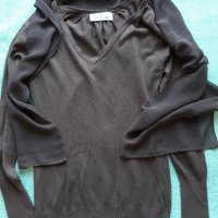 Меко плетиво с вграден фин шал от същия цвят-лилав издържан тъмен цвят, дълъг ръкав, ефектен модел, снимка 2 - Блузи с дълъг ръкав и пуловери - 37417986