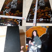 Уникална японска лакова картина с интарзия от седеф, снимка 7 - Антикварни и старинни предмети - 44164955