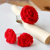 Комплект пръстен и обеци с плетени розички , снимка 1 - Подаръци за жени - 31170635