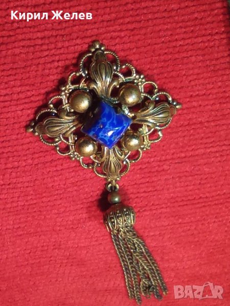 ПРЕКРАСЕН СТАРИНЕН ФИЛИГРАНЕН ПОЗЛАТЕН БРОНЗОВ Ар НУВО ПЕНДАНТ със СКЪПОЦЕНЕН КАМЪК ЛАЗУРИТ 4951, снимка 1